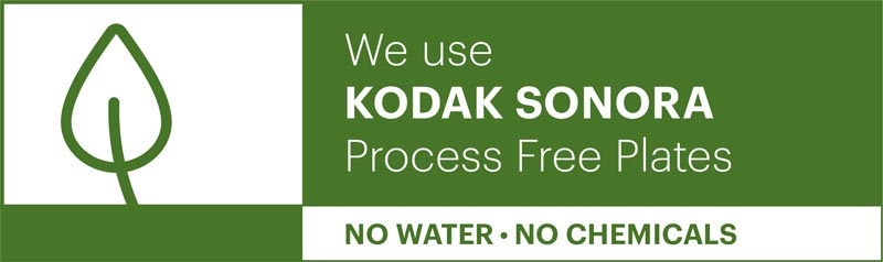 KODAK SONORAプロセスフリープレート（無処理版）を採用しています (NO WATER・NO CHEMICALS)